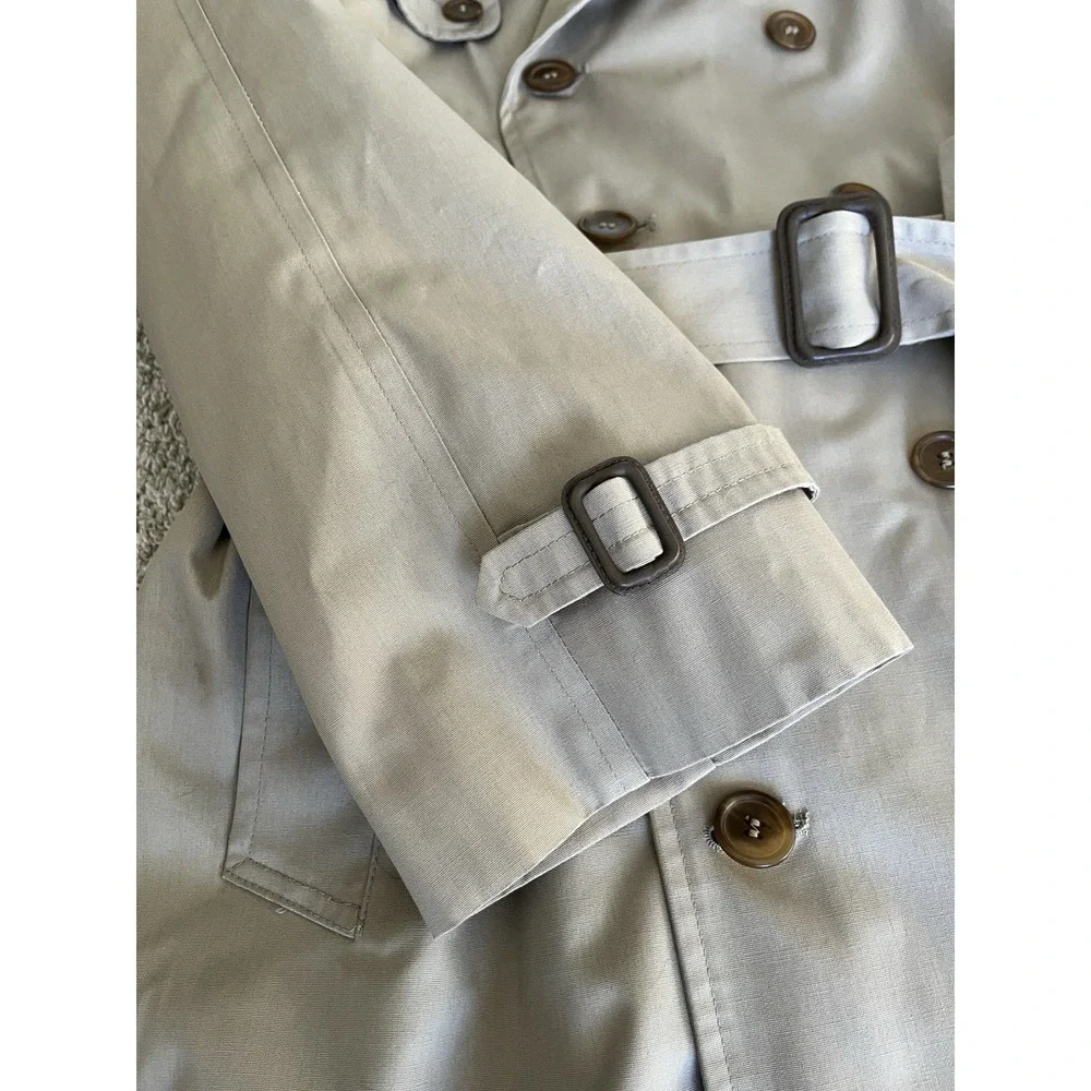 VTG 70s London Fog Trench Coat Men 44 Tan Double Breasted Belt Line USA Classic - Picture 4 of 13